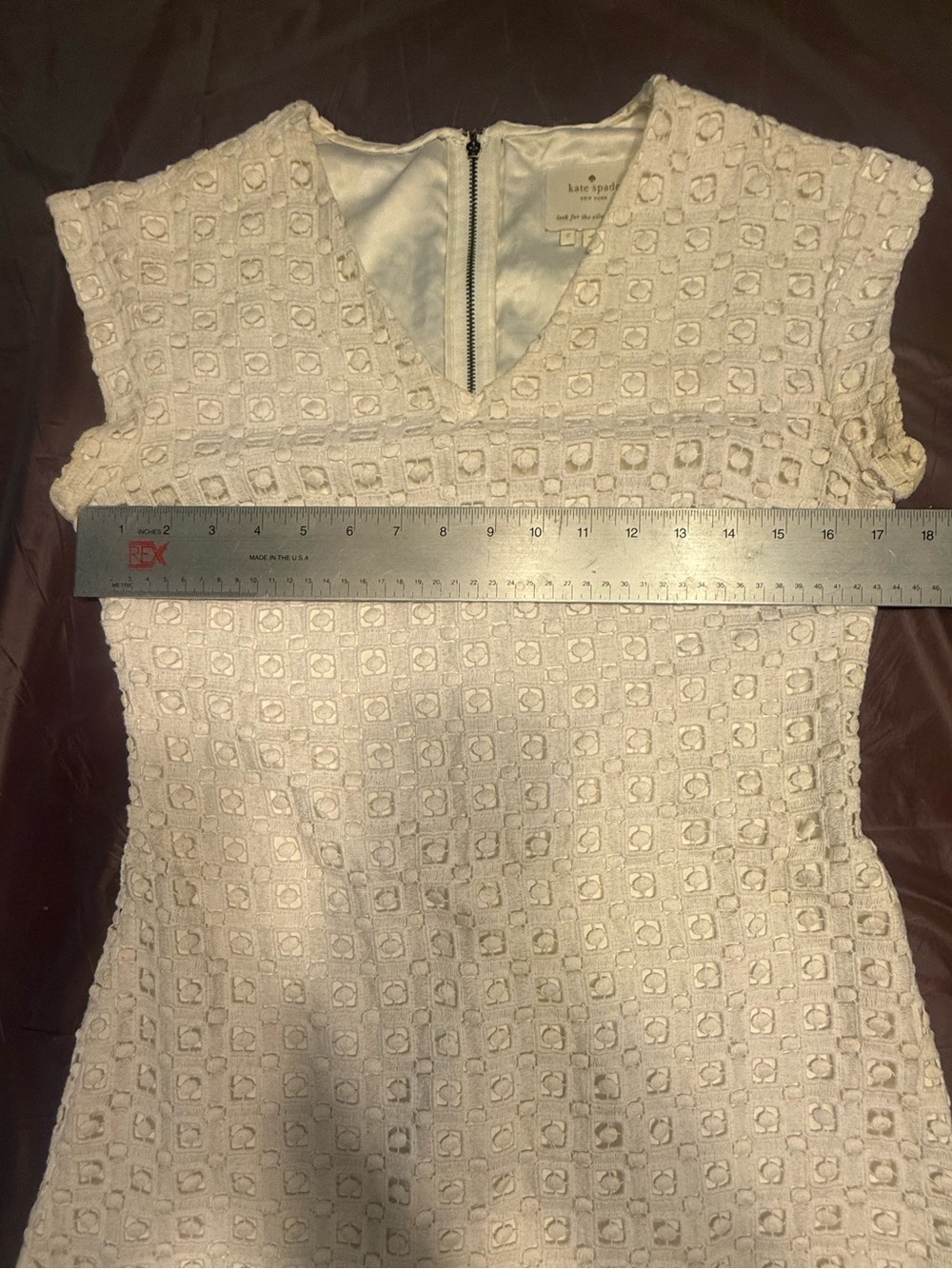 kate spade Cotton Cream Eyelet Lace Cap Sleeve V neck Dress Size 2/XS - Picture 8 of 8